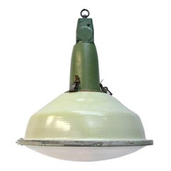 Green Enamel Vintage Industrial Round Clear Glass Pendant Lamp