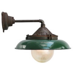 Green Enamel Vintage Industrial Striped Glass Scones Wall Lights