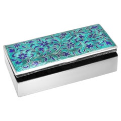 Email vert Cobalt Blue Flowers Design Antique Silver Guilloche 3.5 Inch cBox