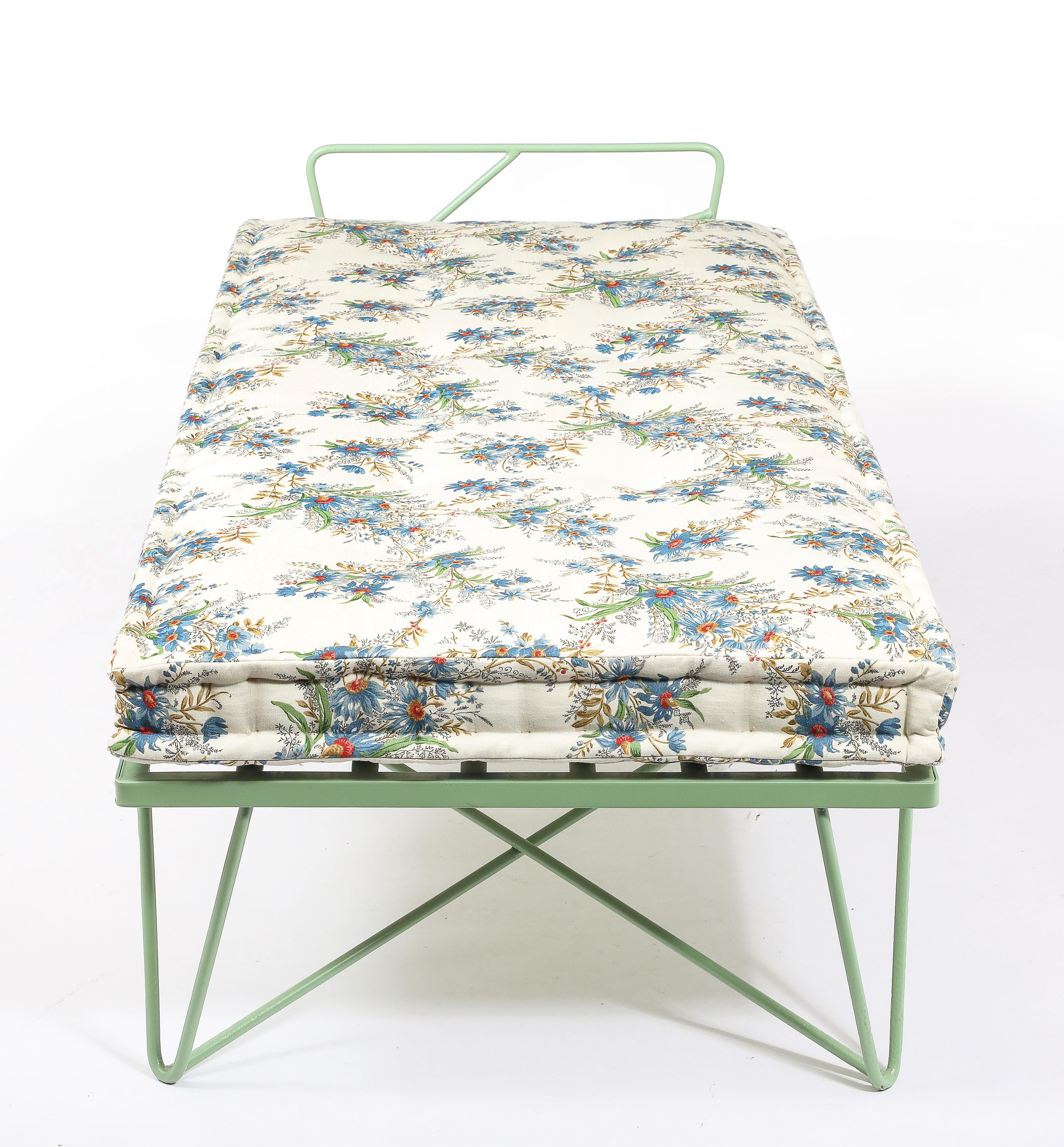 Wrought Iron Green Enameled Daybed, France 1950's For Sale
