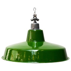Green Enameled Flat Ceiling Lamp, France, circa 1950