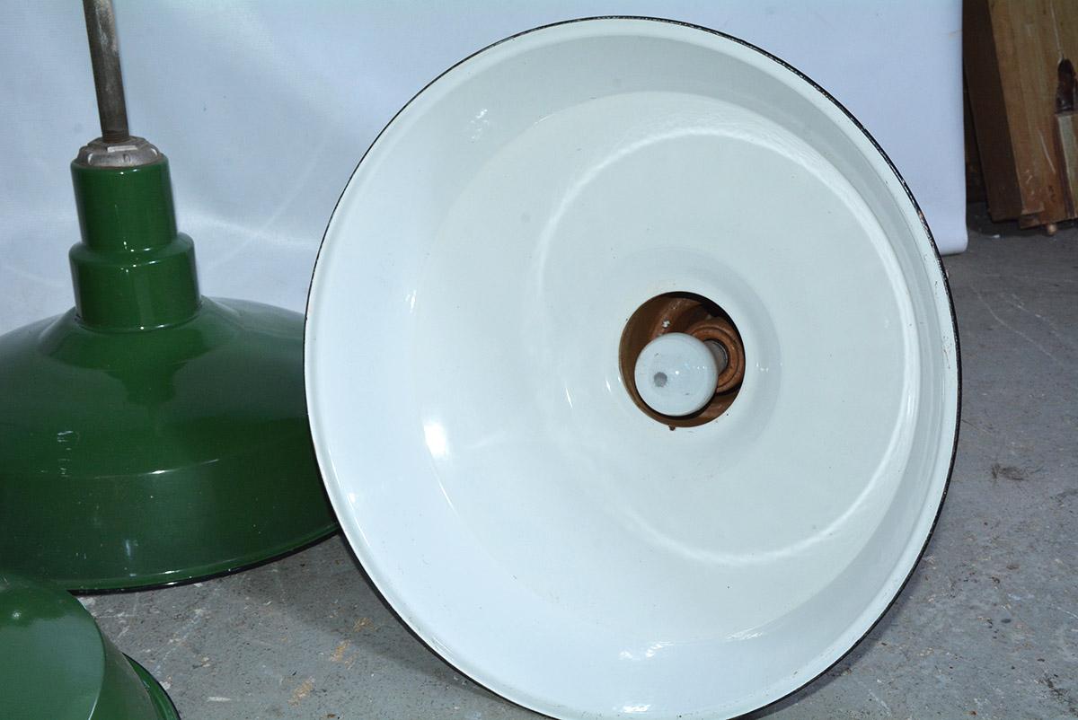 Green Enameled Industrial Hanging Light Fixture Sold Singly 5