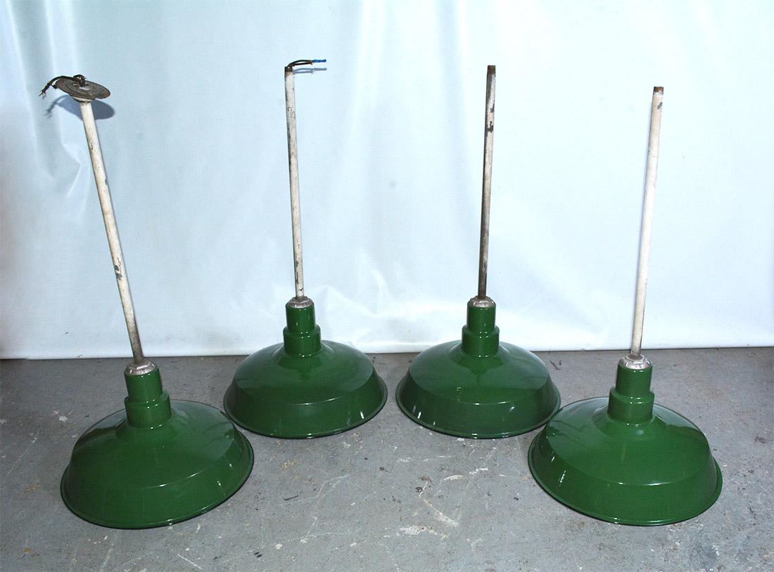 American Green Enameled Industrial Hanging Light Fixture Sold Singly