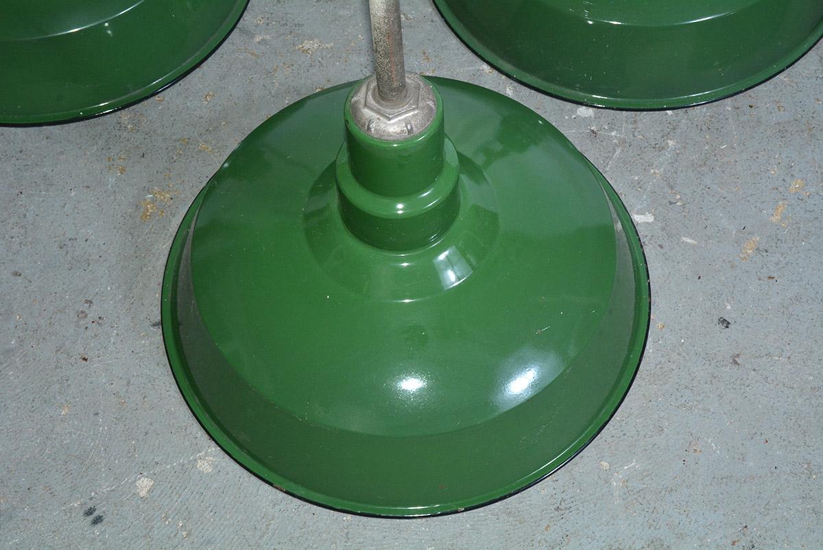 Mid-20th Century Green Enameled Industrial Hanging Light Fixture Sold Singly