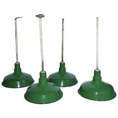 Green Enameled Industrial Hanging Light Fixture Sold Singly