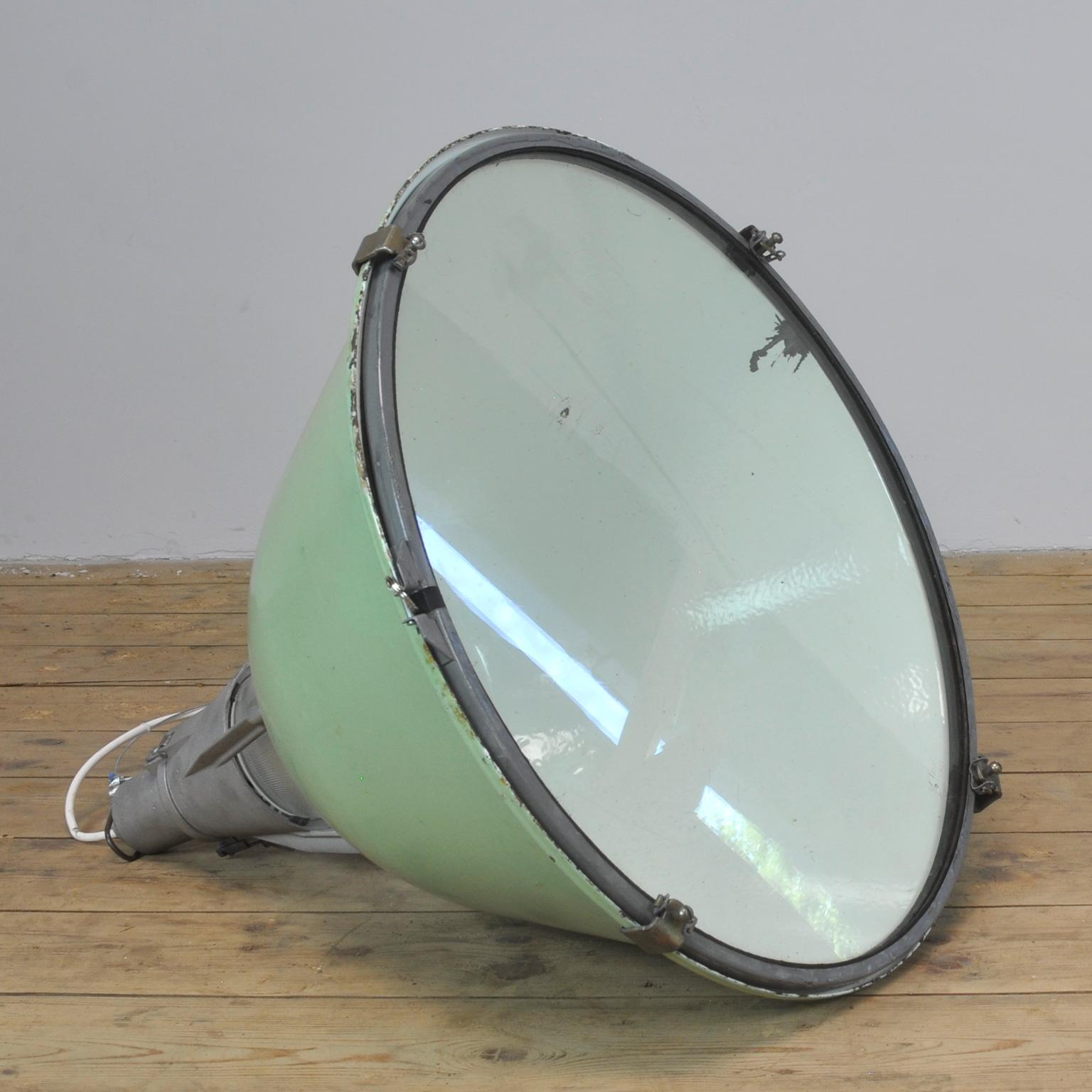 Ukrainian Green Enameled Industrial Pendant Light, 1950s For Sale