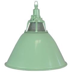 Vintage Green Enameled Industrial Pendant Light, 1960s