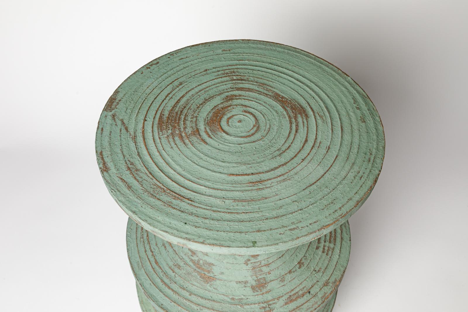 Beaux Arts Green engobed stoneware stool by Mart Schrijvers, 2023. For Sale