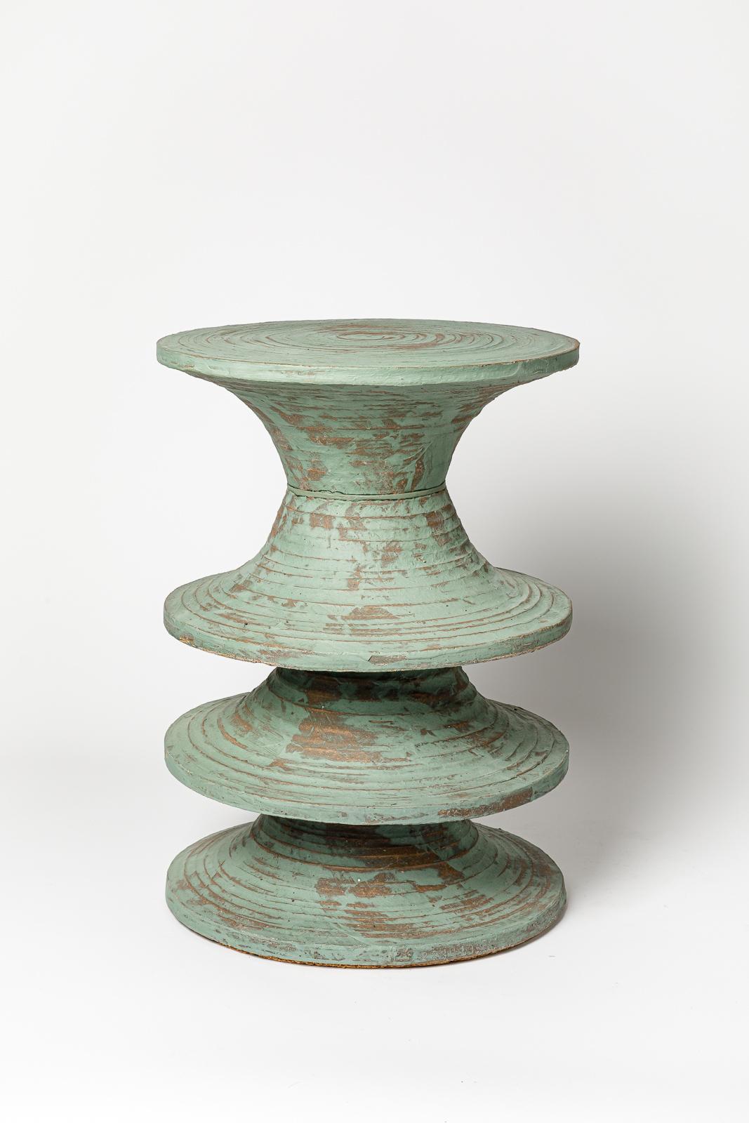 French Green engobed stoneware stool by Mart Schrijvers, 2023. For Sale