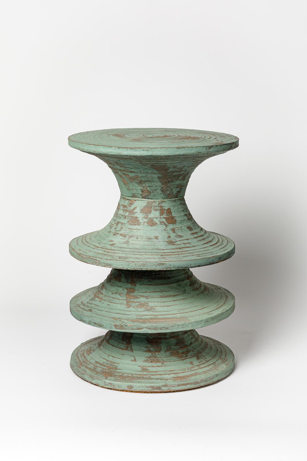 Contemporary Green engobed stoneware stool by Mart Schrijvers, 2023. For Sale