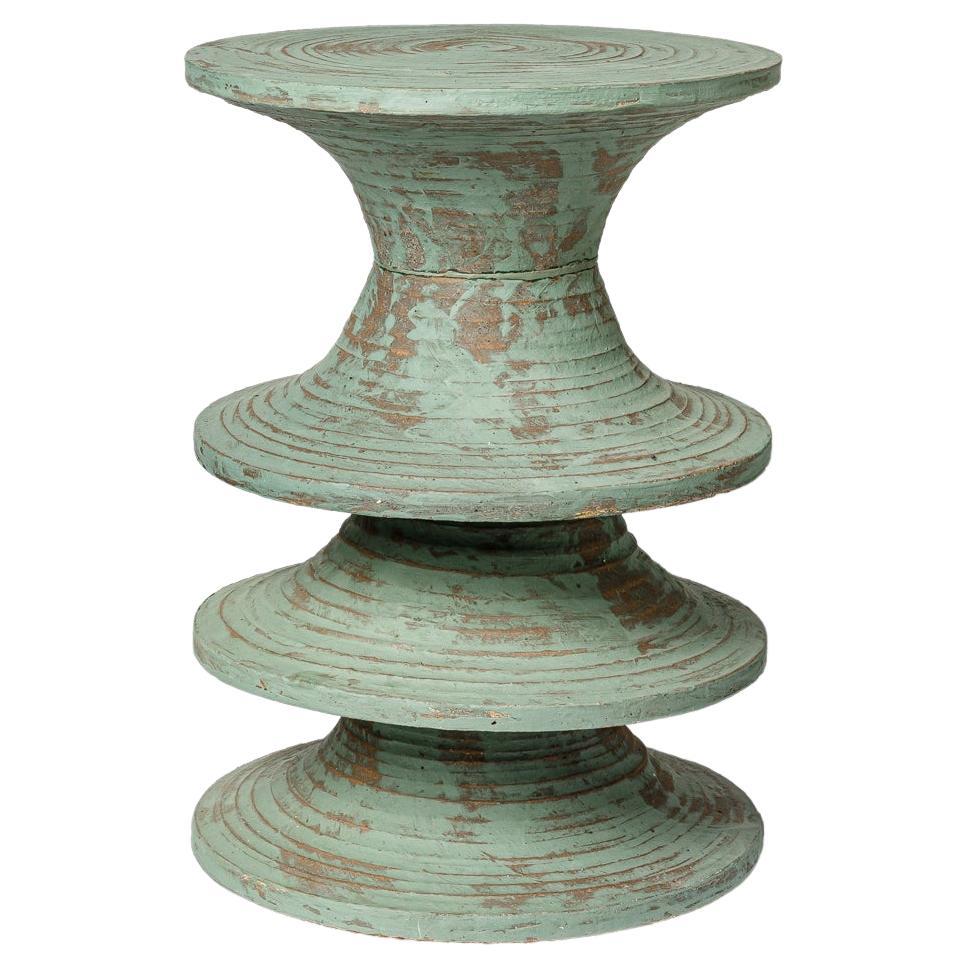 Green engobed stoneware stool by Mart Schrijvers, 2023.