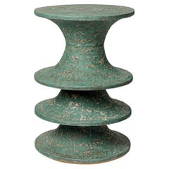 Green engobed stoneware stool by Mart Schrijvers, 2023.