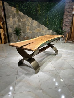 Green Epoxy Walnut Dining Table - Customizable Wood Table