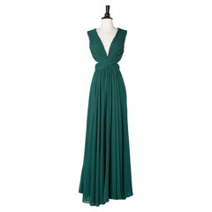 Green evening dress pleated and gathered LULUS