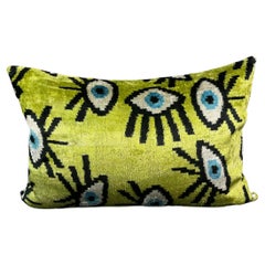 Green Eye Design Velvet Silk Ikat Pillow Cover