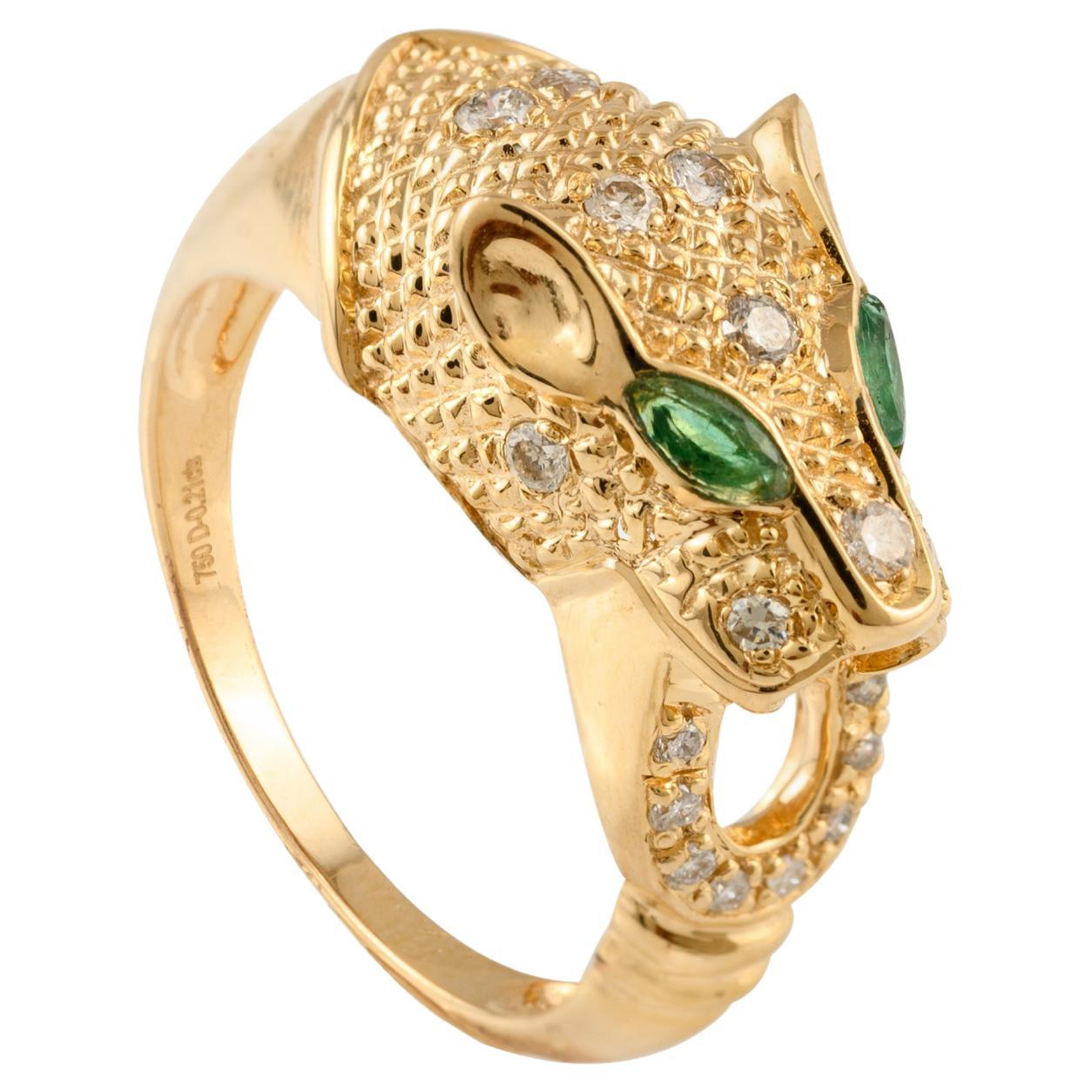 Vintage Panther Head Cocktail Ring Crafted in 18k Solid Yellow Gold