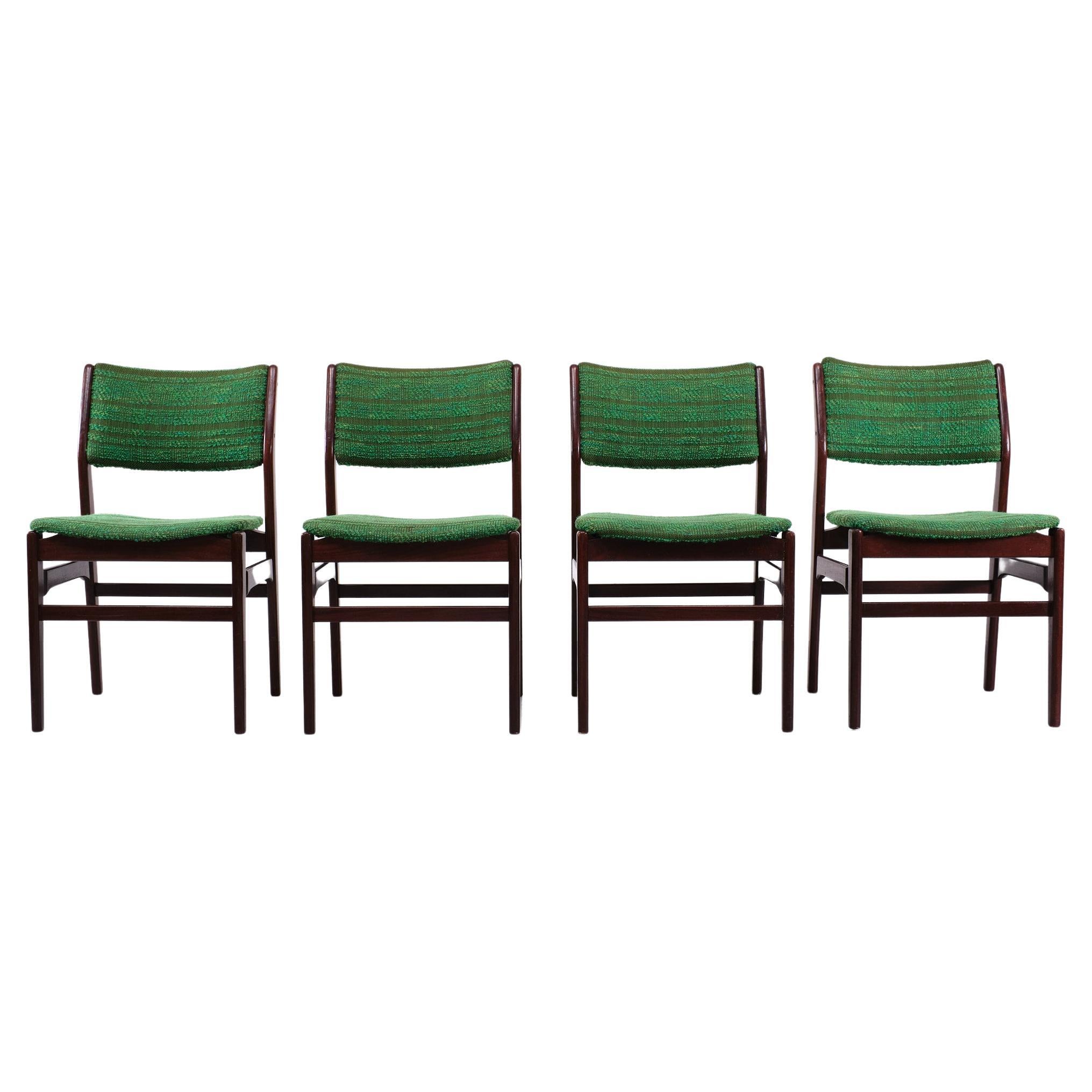 Very nice set of 4 dining chairs . Solid Rosewood frame ,comes with its 
original Green upholstery . Typical 1960s . Good vintage condition