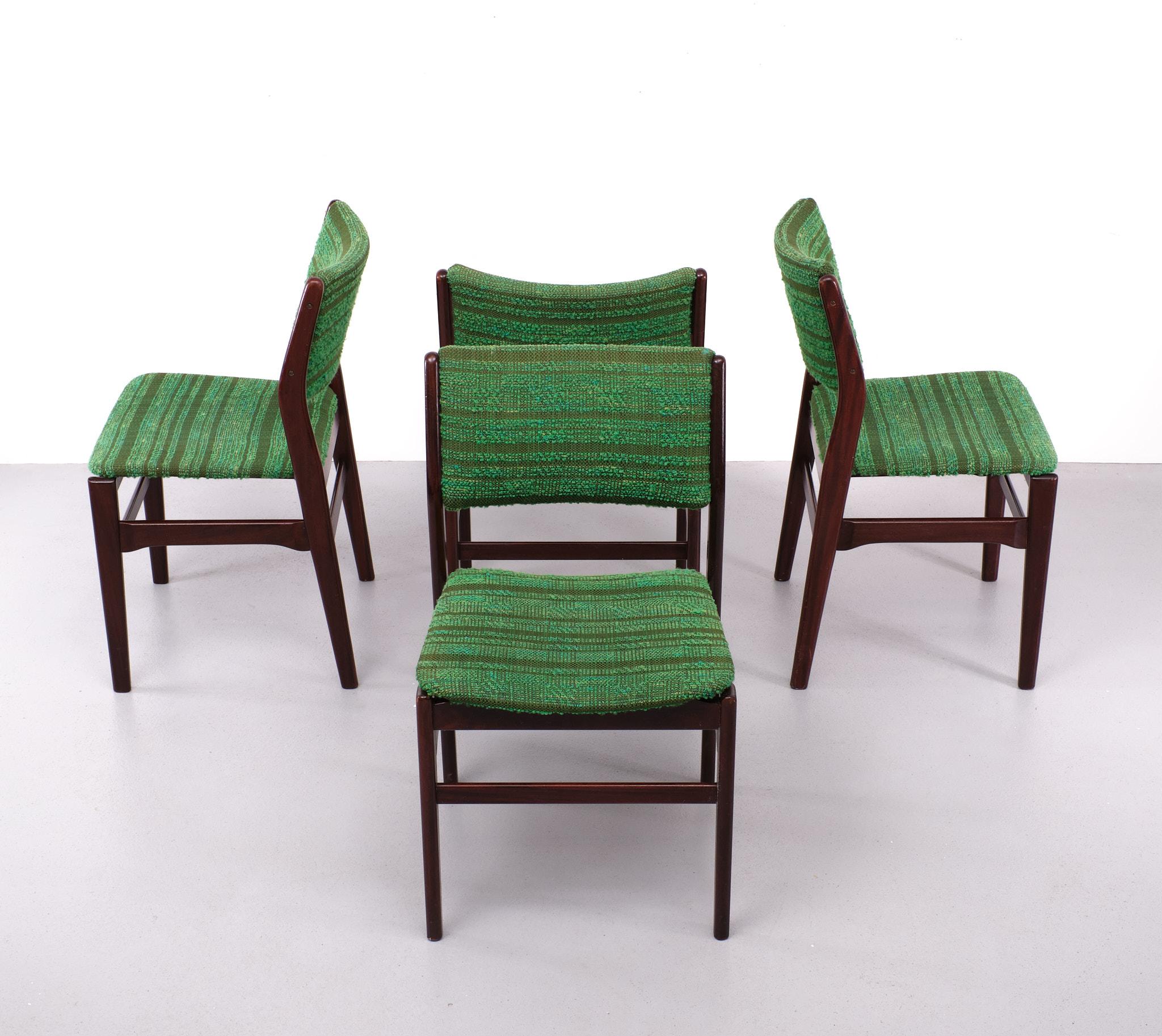 Rosewood Green Fabric Dining chairs 1960s Holland 