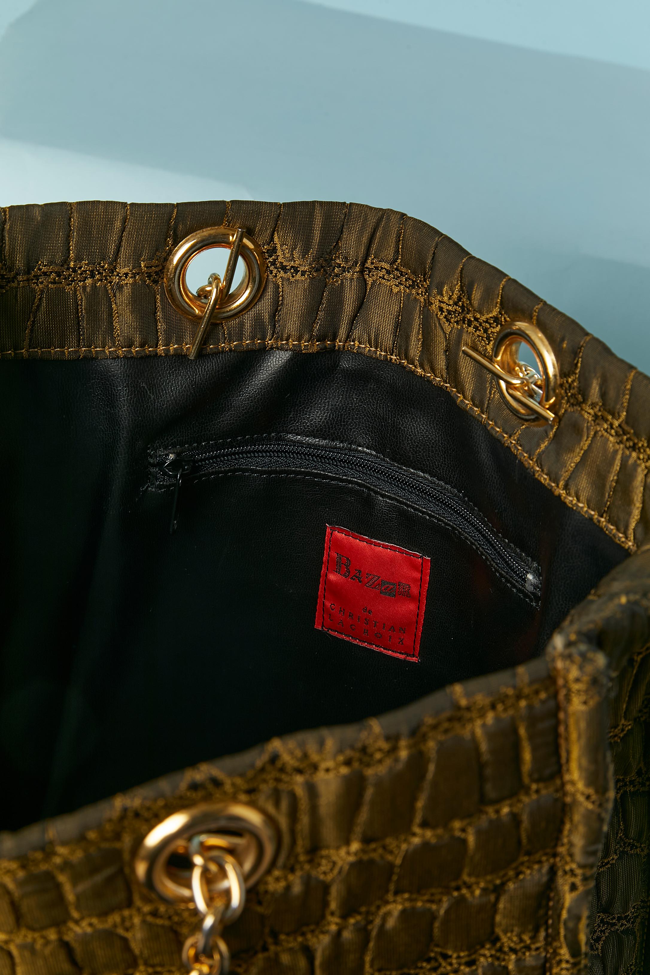Sac à anse en tissu vert avec motif crocodile Christian Lacroix BAZAR en vente 1