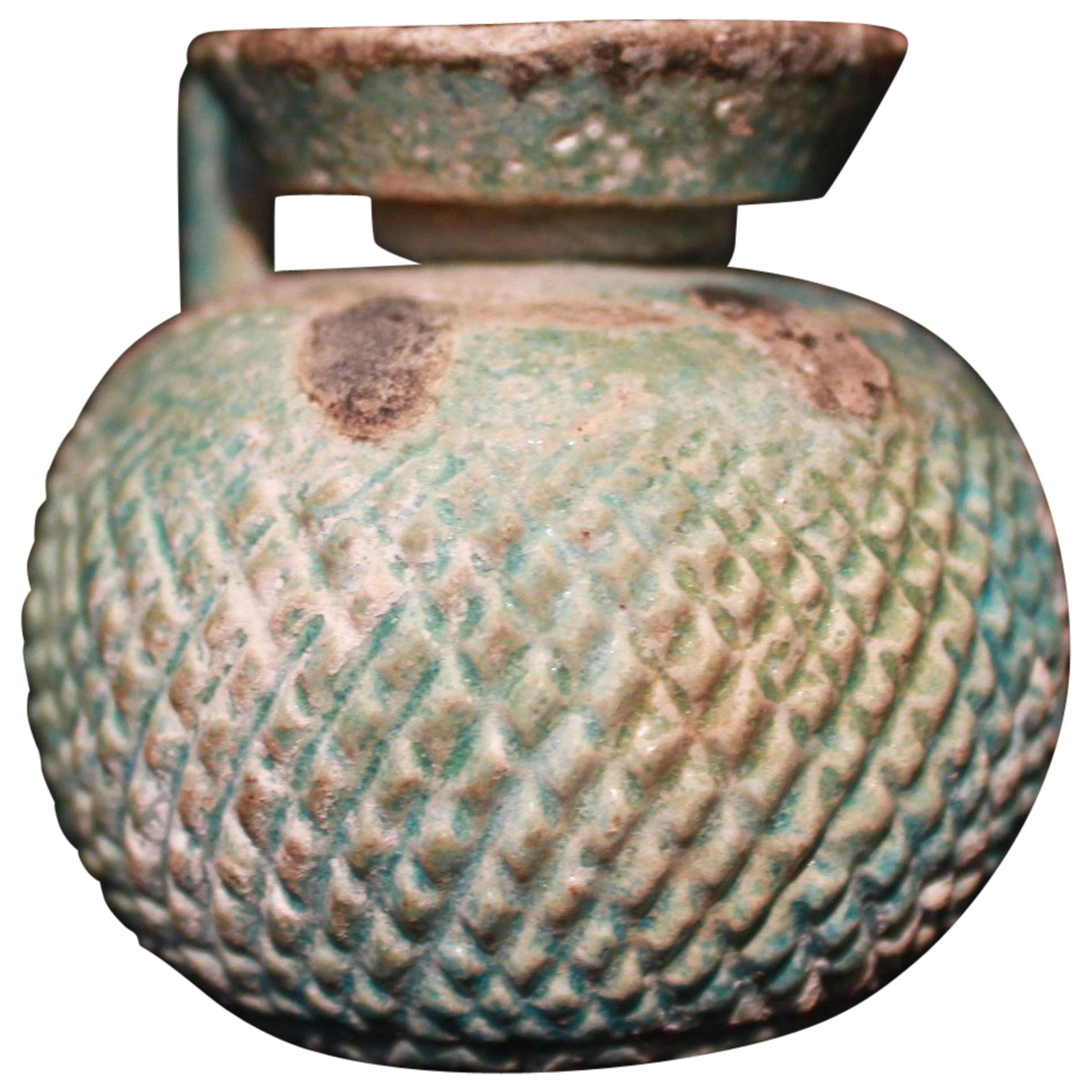 Green Faience Aryballos, Rhodes, 575-550 BC For Sale