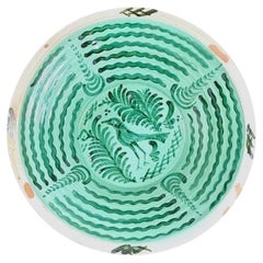 Green Fajalauza Lebrillo Bowl with Bird Decoration, 19.7 in