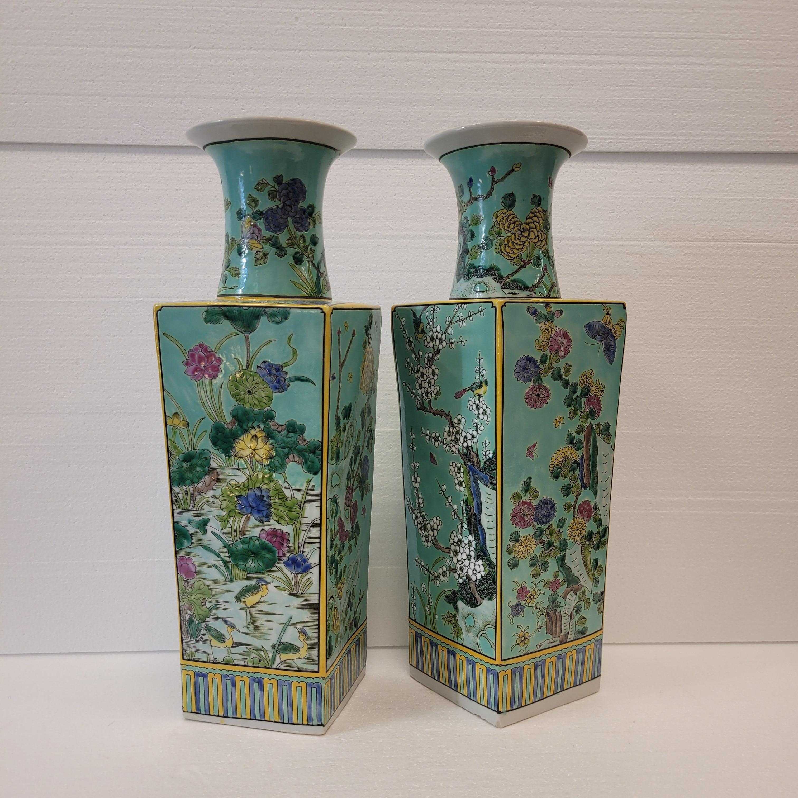 Green family Vert pair of Chineses  porcelain vases rectangular shape 12