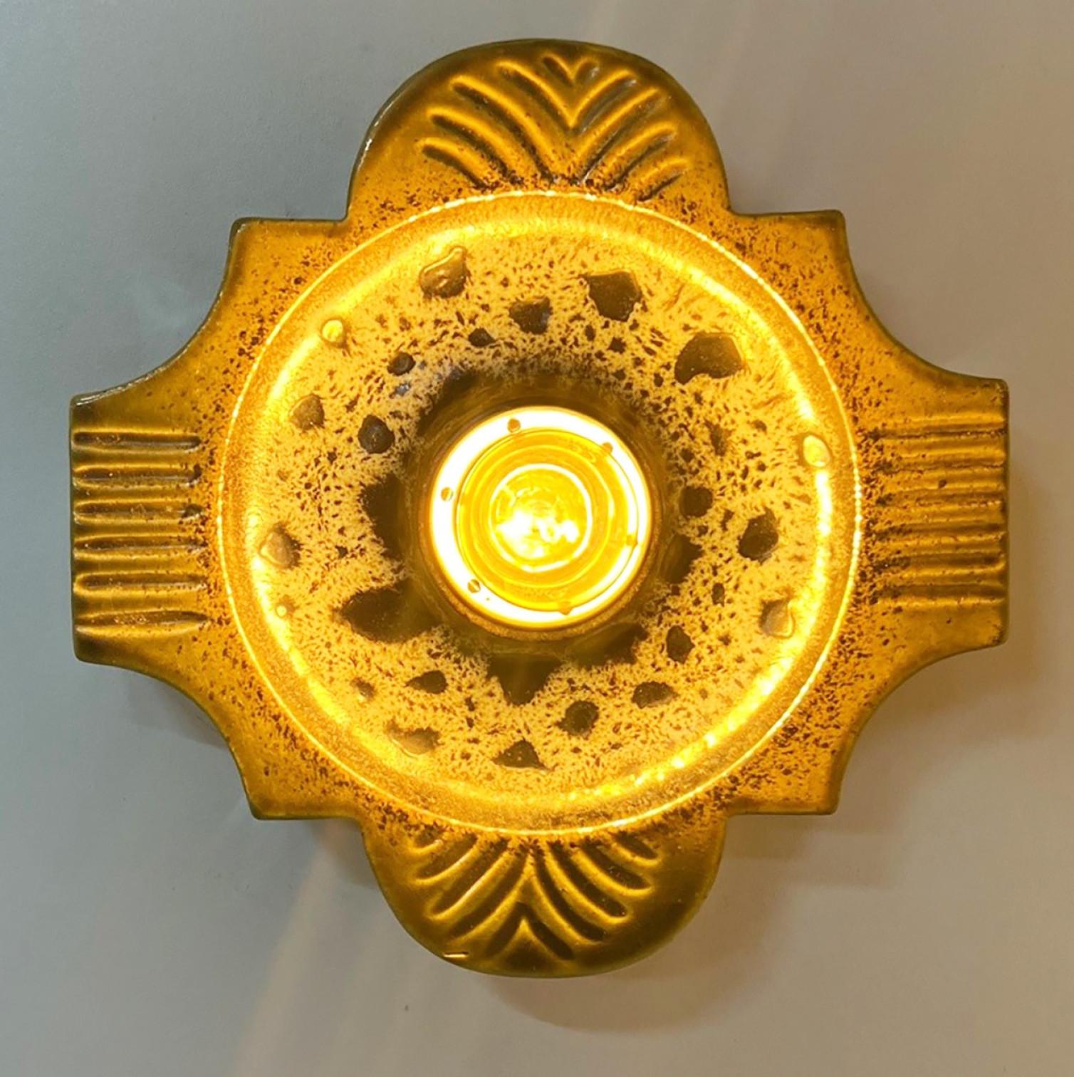 Green Fat Lava Ceramic Wall Lights Hustadt Keramik, 1970s, Germany at