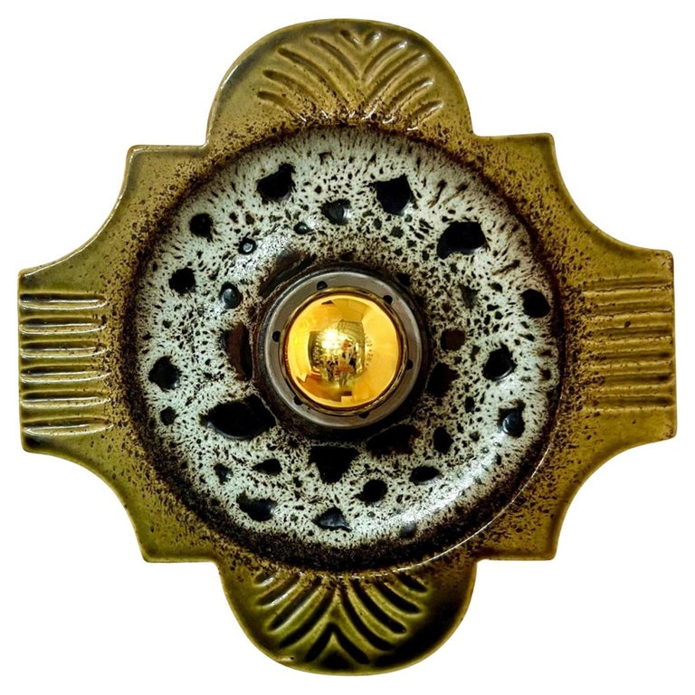 Green Fat Lava Ceramic Wall Lights Hustadt Keramik, 1970s, Germany For