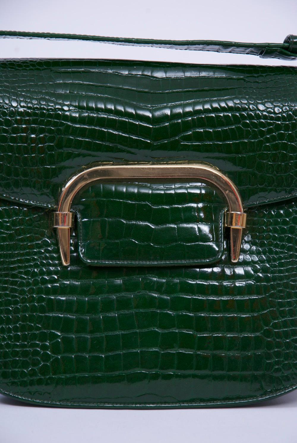 Black Green Faux Alligator Shoulder Bag, Saks Fifth Avenue