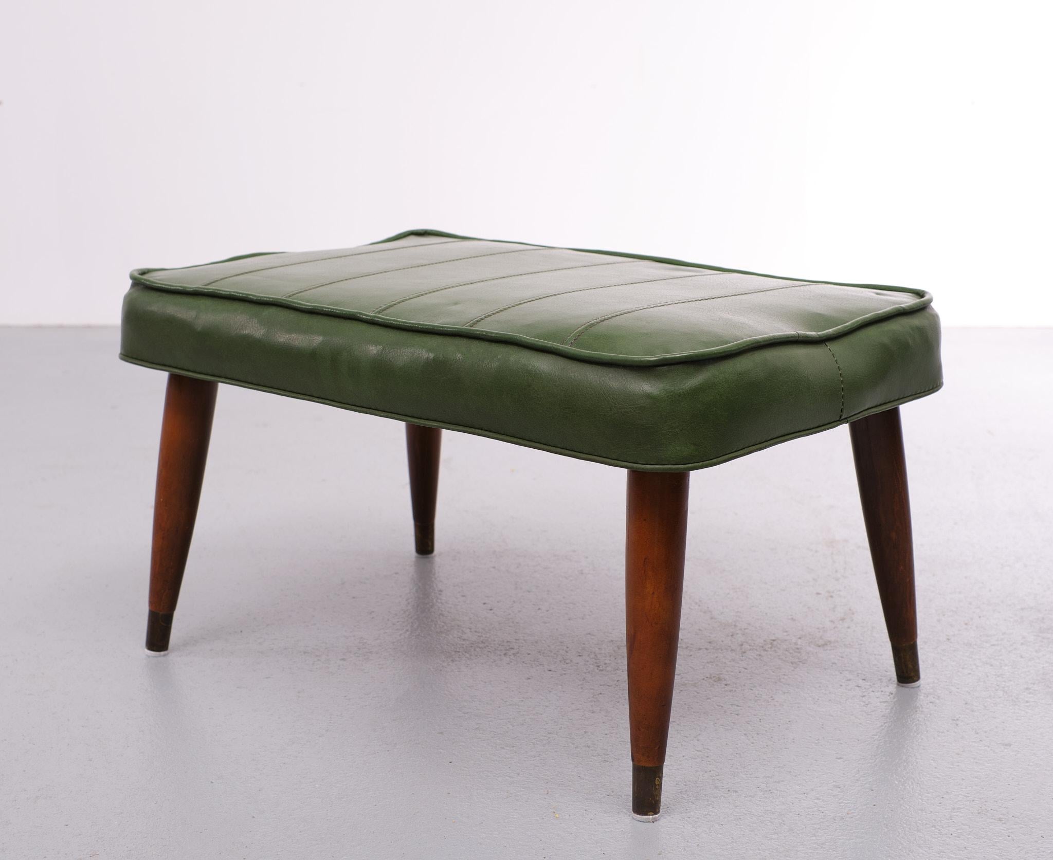 English Green faux Leather ottoman 1950s England