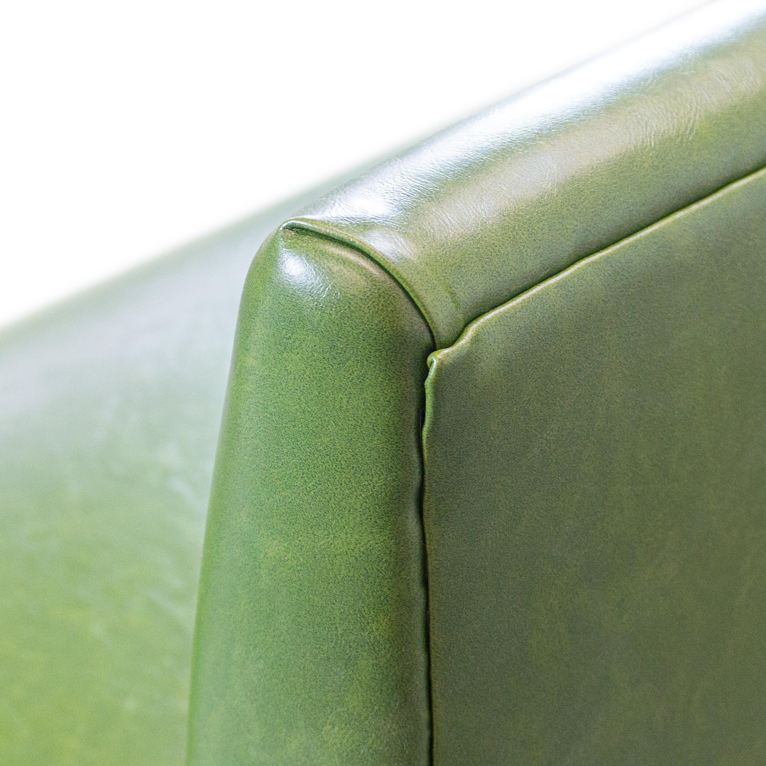 Green Faux Leather Tight Seat Banquette, Customizable For Sale 7