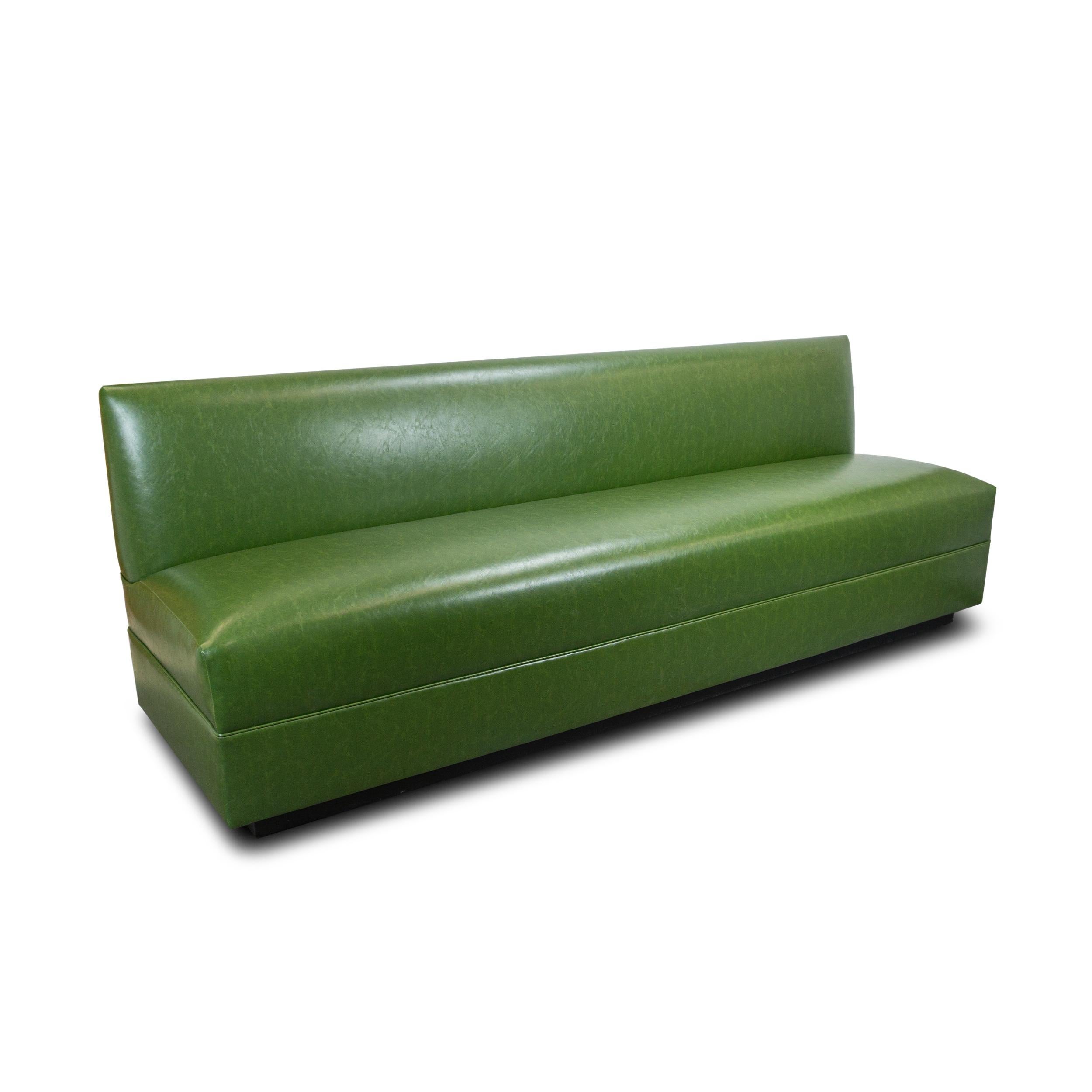 Modern Green Faux Leather Tight Seat Banquette, Customizable For Sale