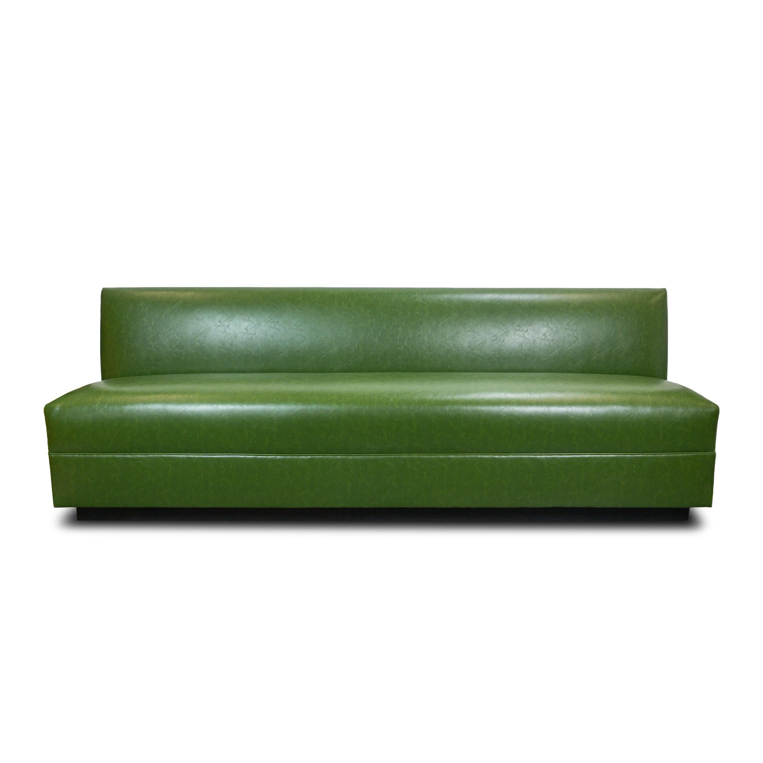 Green Faux Leather Tight Seat Banquette, Customizable In New Condition For Sale In Greenwich, CT