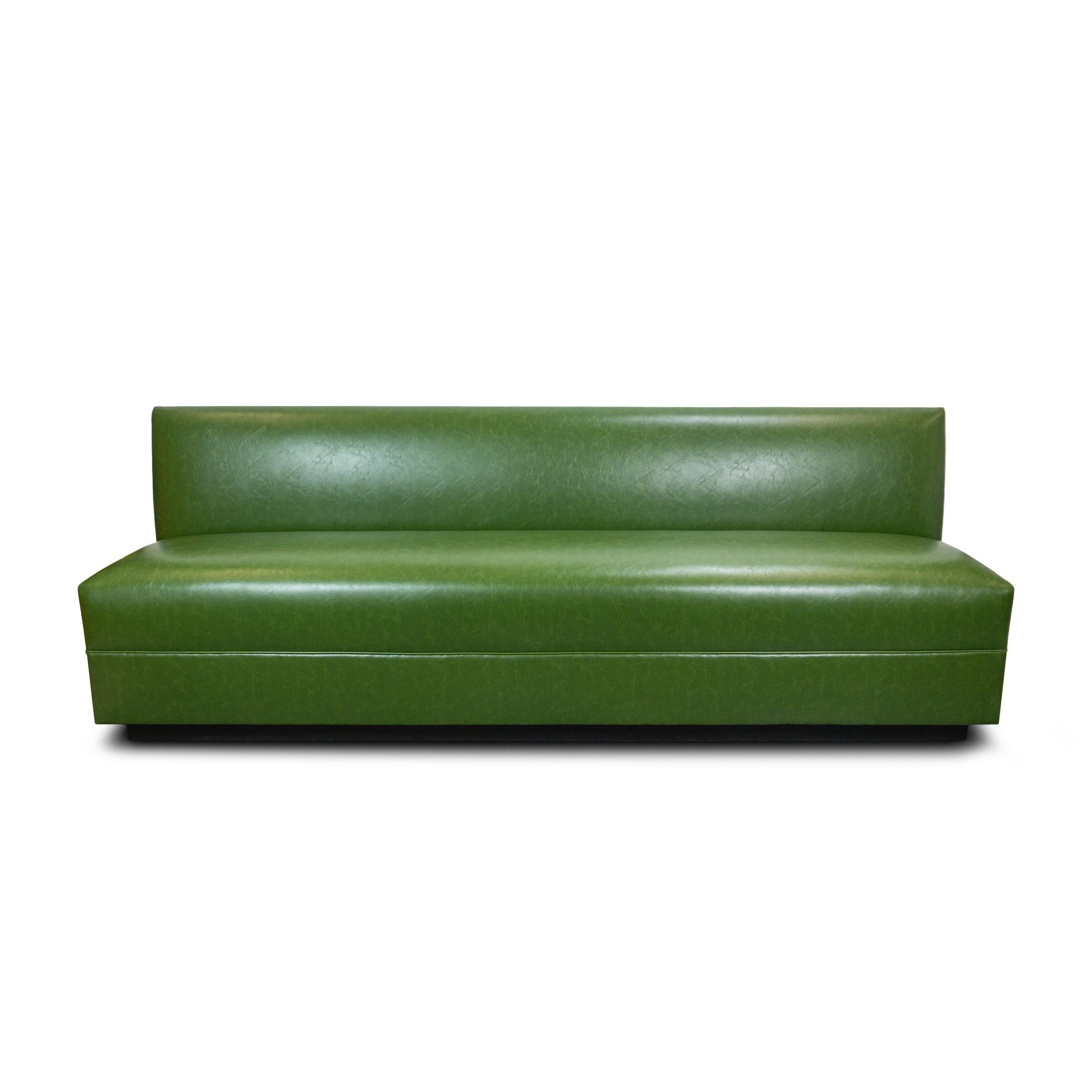 Contemporary Green Faux Leather Tight Seat Banquette, Customizable For Sale