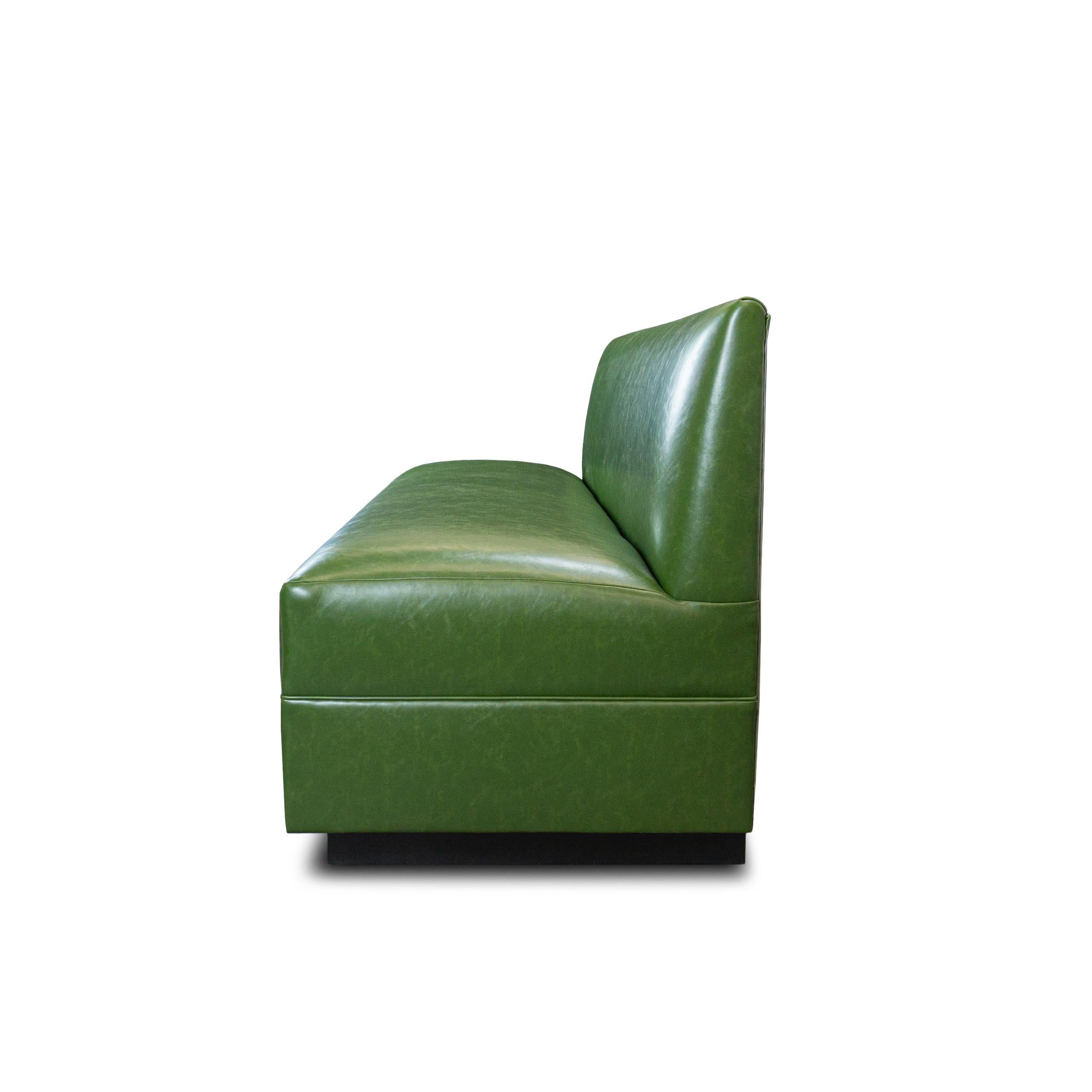Green Faux Leather Tight Seat Banquette, Customizable For Sale 1