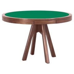 Green Felt Game Table, Reversible Wood Top, Chessboard, Drawers with Cup Holders