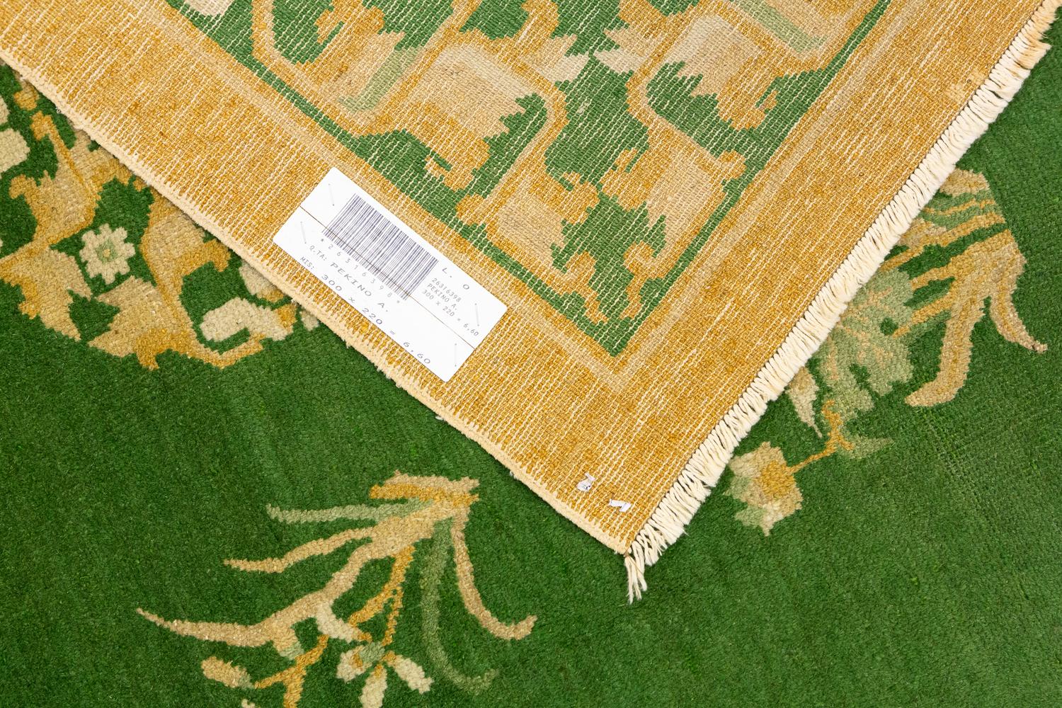 Green Field Antique Chinese Peking Wool Rug with Medallion, ca. 1900 5
