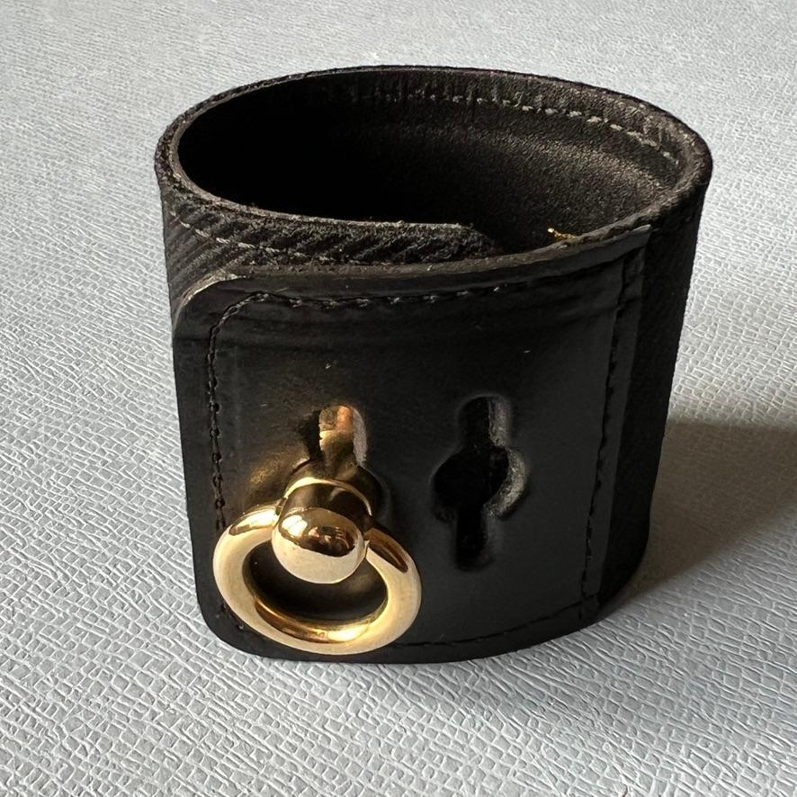 Women's Green Fine Wool Black Leather Bracelet Calfskin Gold Plated Brass For Sale