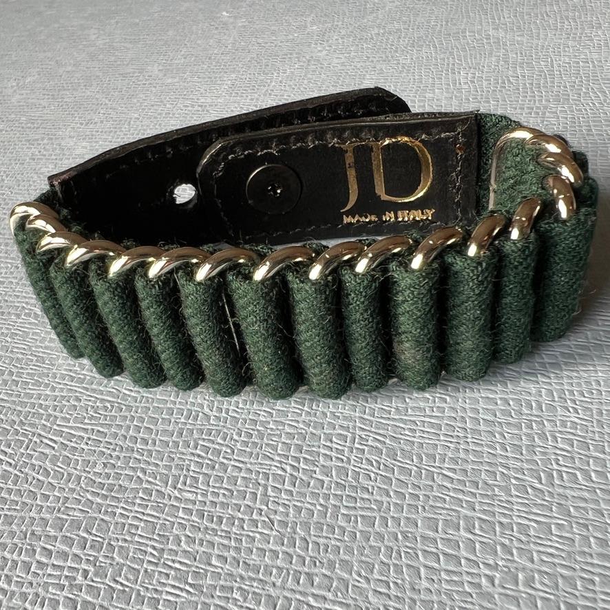 Green Fine Wool Black Leather Bracelet Calfskin Silver Plated Brass Rings For Sale 1