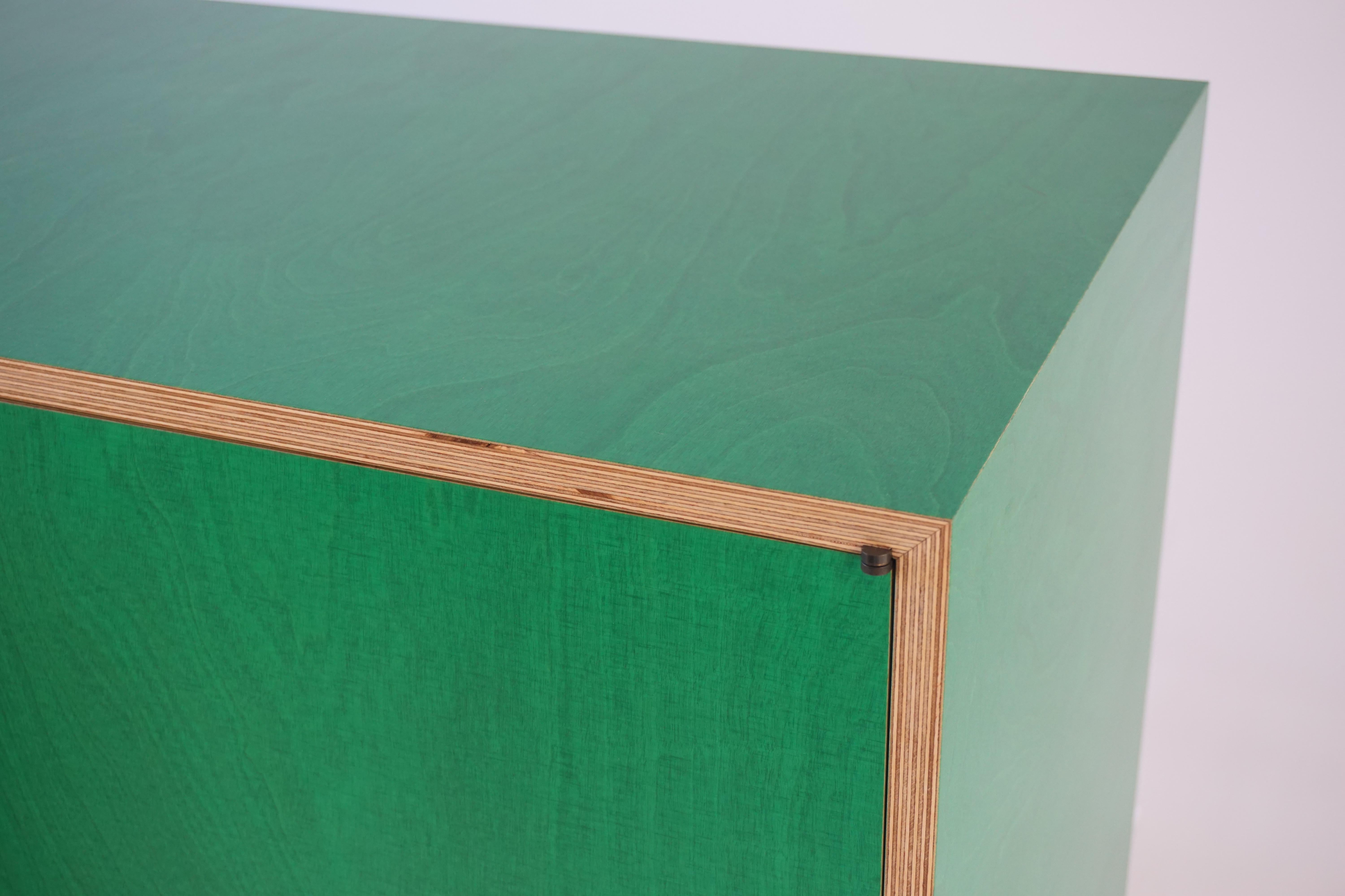American Green Finn-Ply Cabinet with Bronze Pulls and Turned Bronze Legs