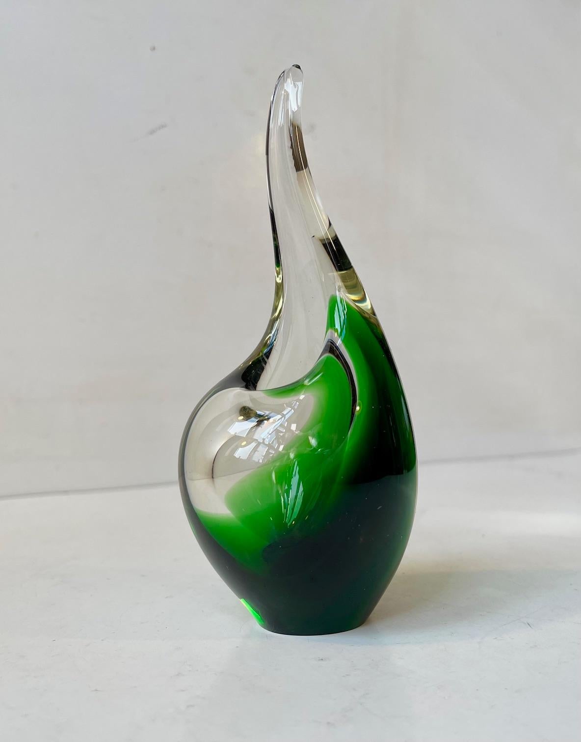 Mid-Century Modern Vase en verre d'art vert 