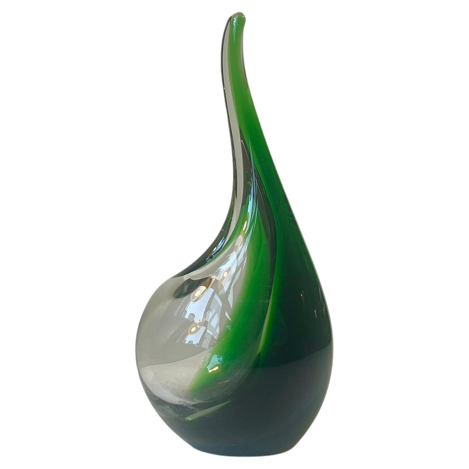 Green Flamingo Orchid Art Glass Vase by Per Lütken for Holmegaard, 1957 For Sale