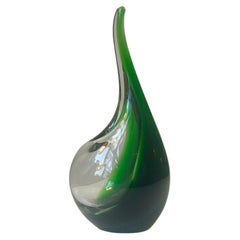 Vintage Green Flamingo Orchid Art Glass Vase by Per Lütken for Holmegaard, 1957
