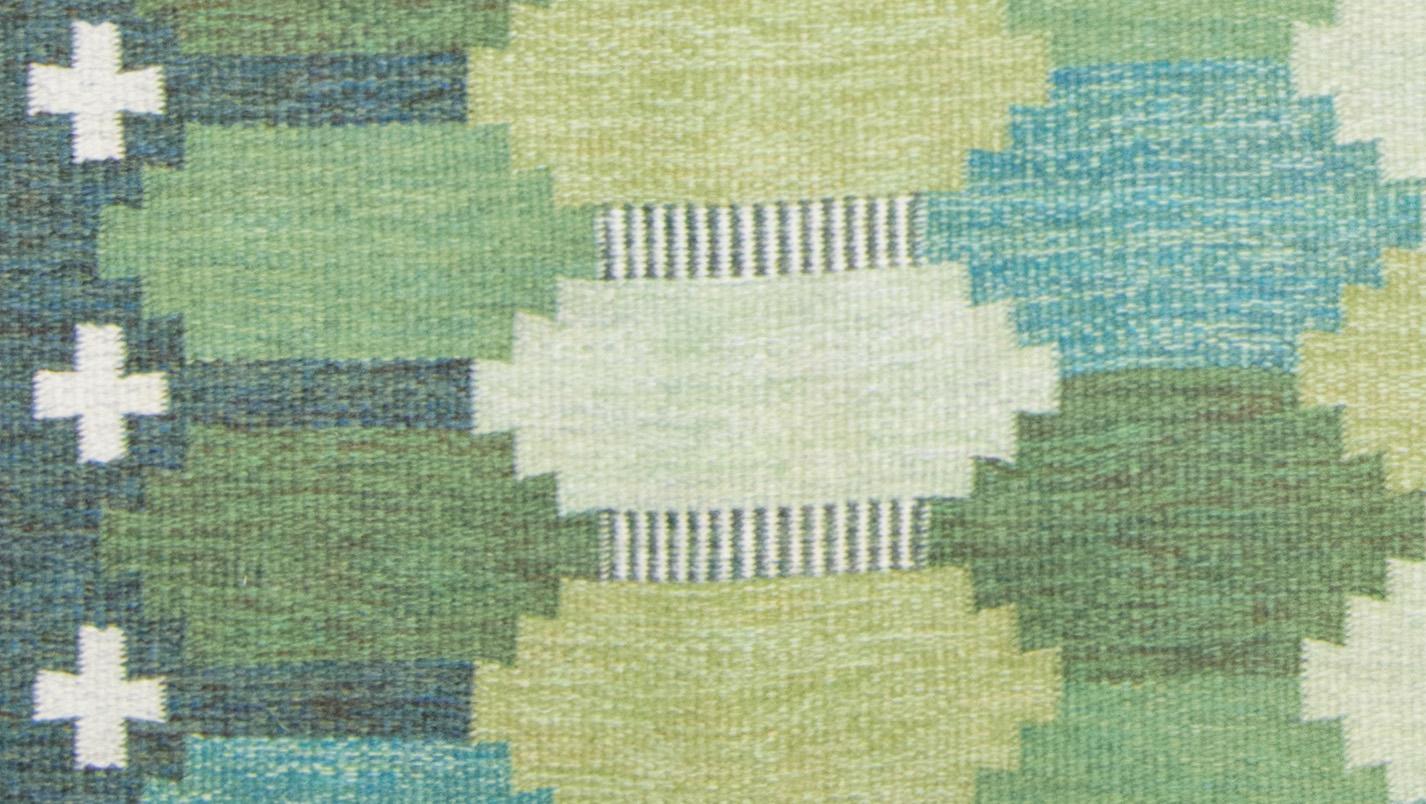 Mid-Century Modern Vintage Flat-weave wool rug by Swedish textile designer Ulla Parkdal