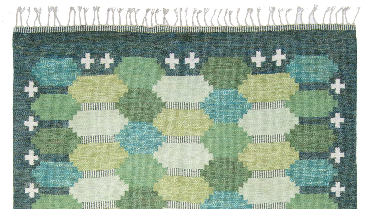 Hand-Woven Vintage Flat-weave wool rug by Swedish textile designer Ulla Parkdal