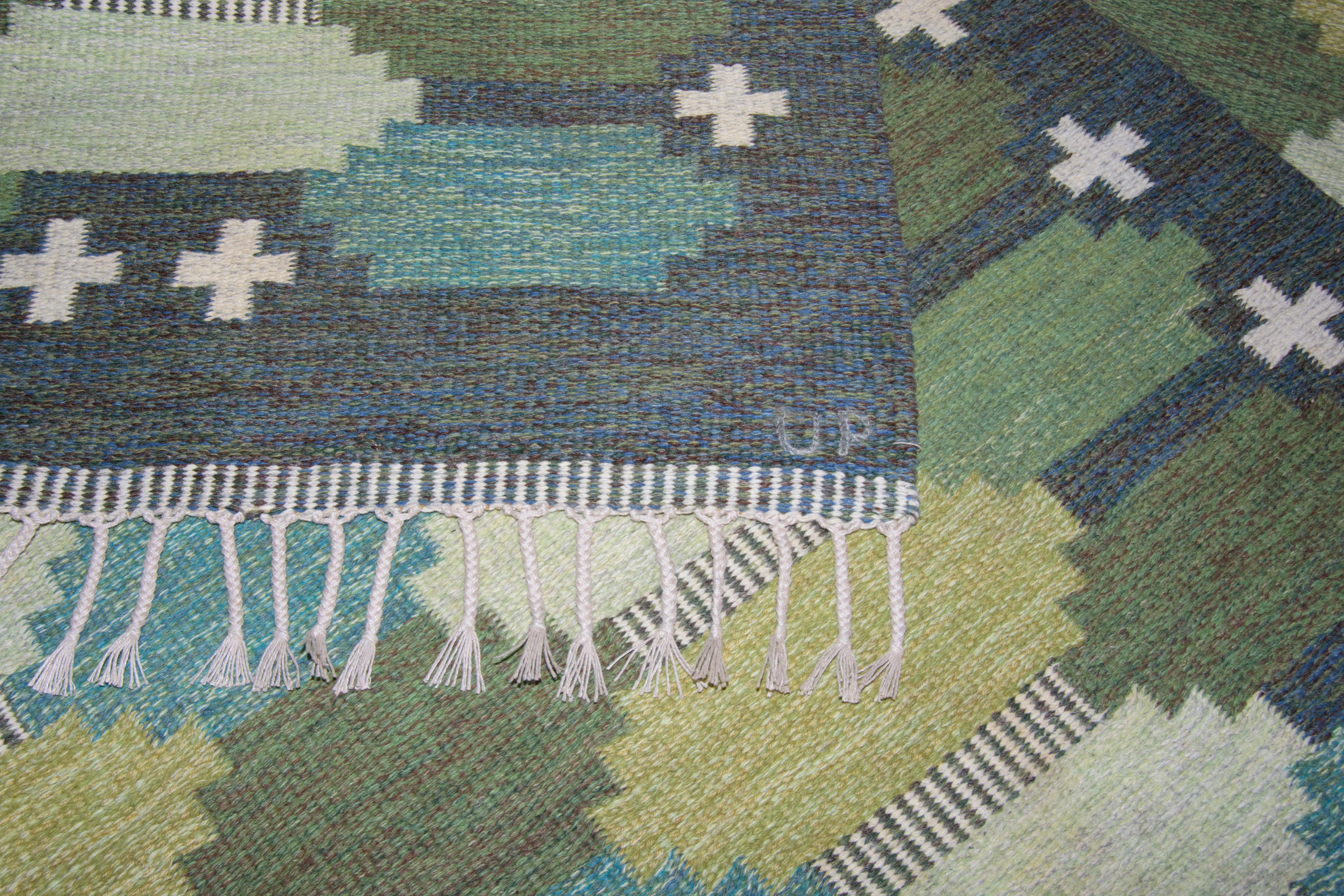 Vintage Flat-weave wool rug by Swedish textile designer Ulla Parkdal In Excellent Condition In Stockholm, SE