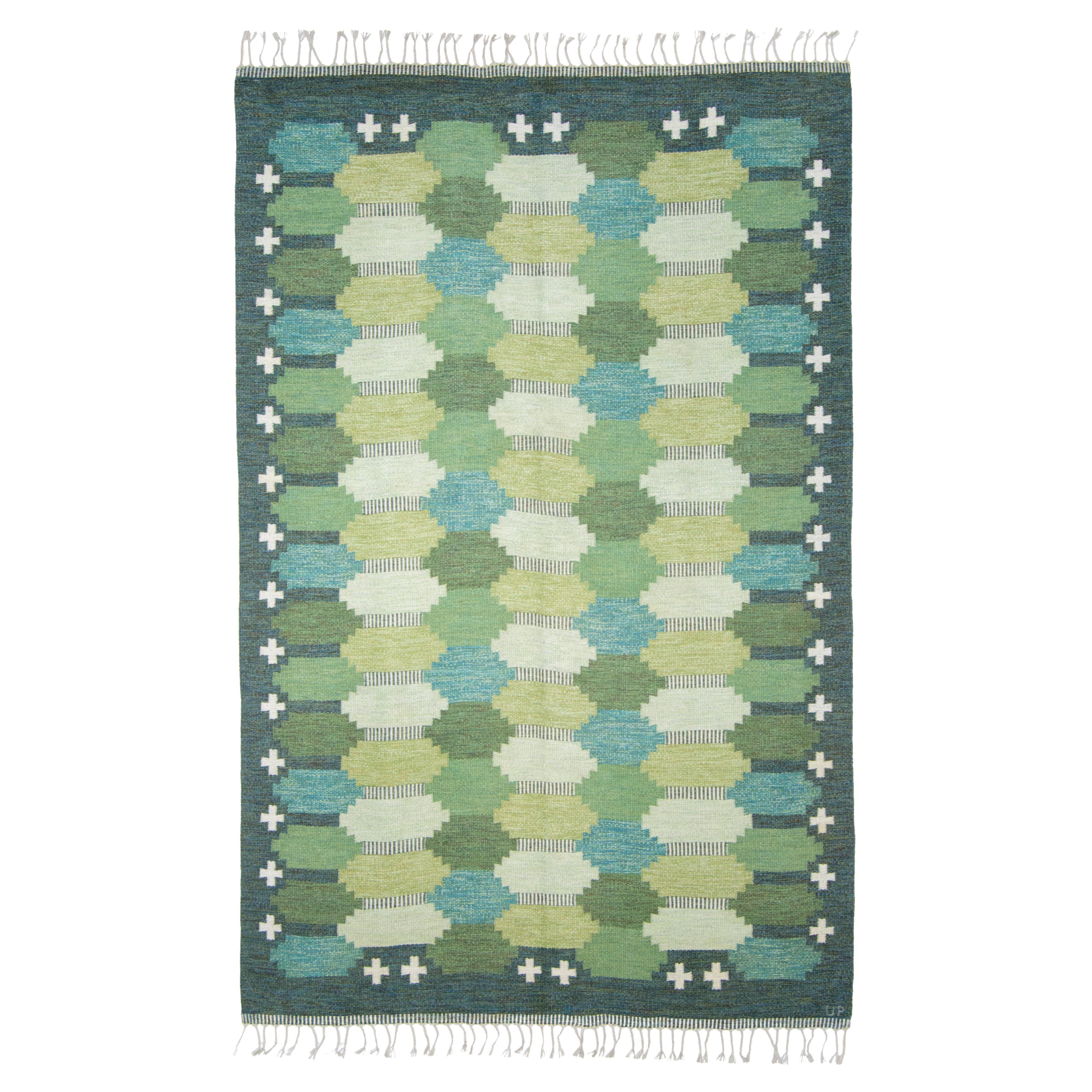 Vintage Flat-weave wool rug by Swedish textile designer Ulla Parkdal