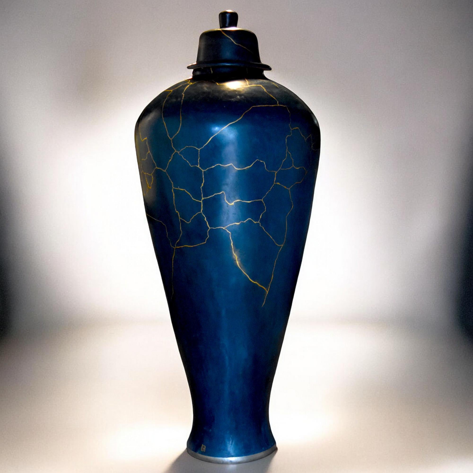 Francese Vaso da terra verde Kintsugi 