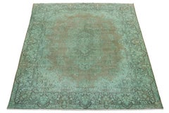 Green Floral Antique Persian Overdyed Wool Rug 10 x 13