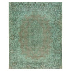 Tapis persan ancien en laine teintée à fleurs vertes 10 x 13